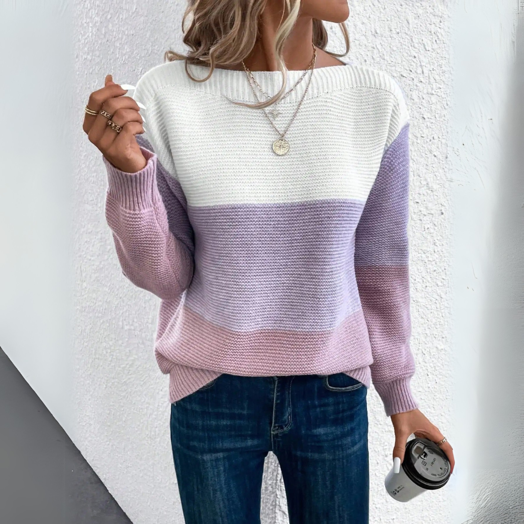 Clara | Elegancki Sweter w Trzech Kolorach z Patchworku