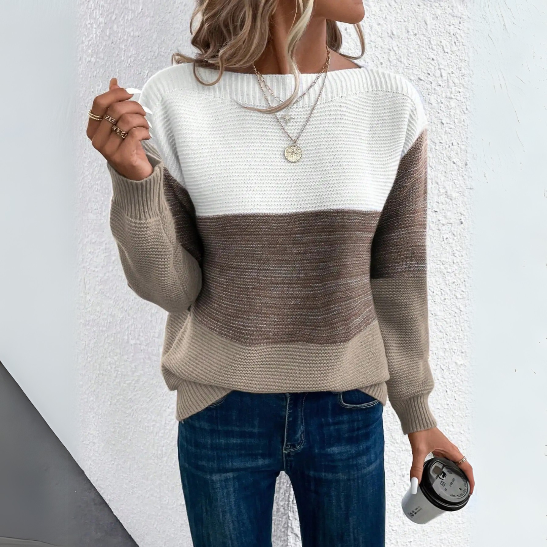 Clara | Elegancki Sweter w Trzech Kolorach z Patchworku