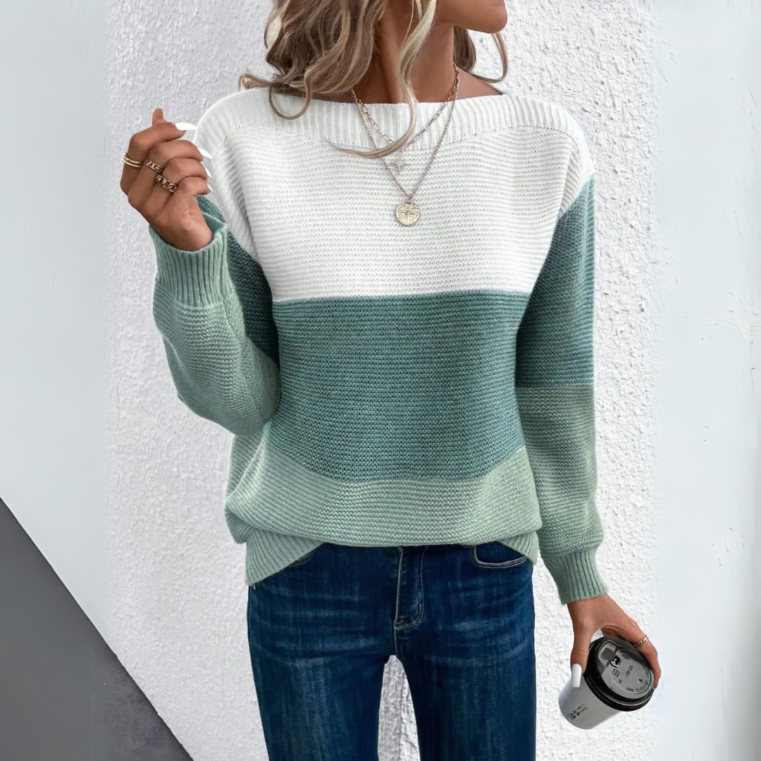 Clara | Elegancki Sweter w Trzech Kolorach z Patchworku