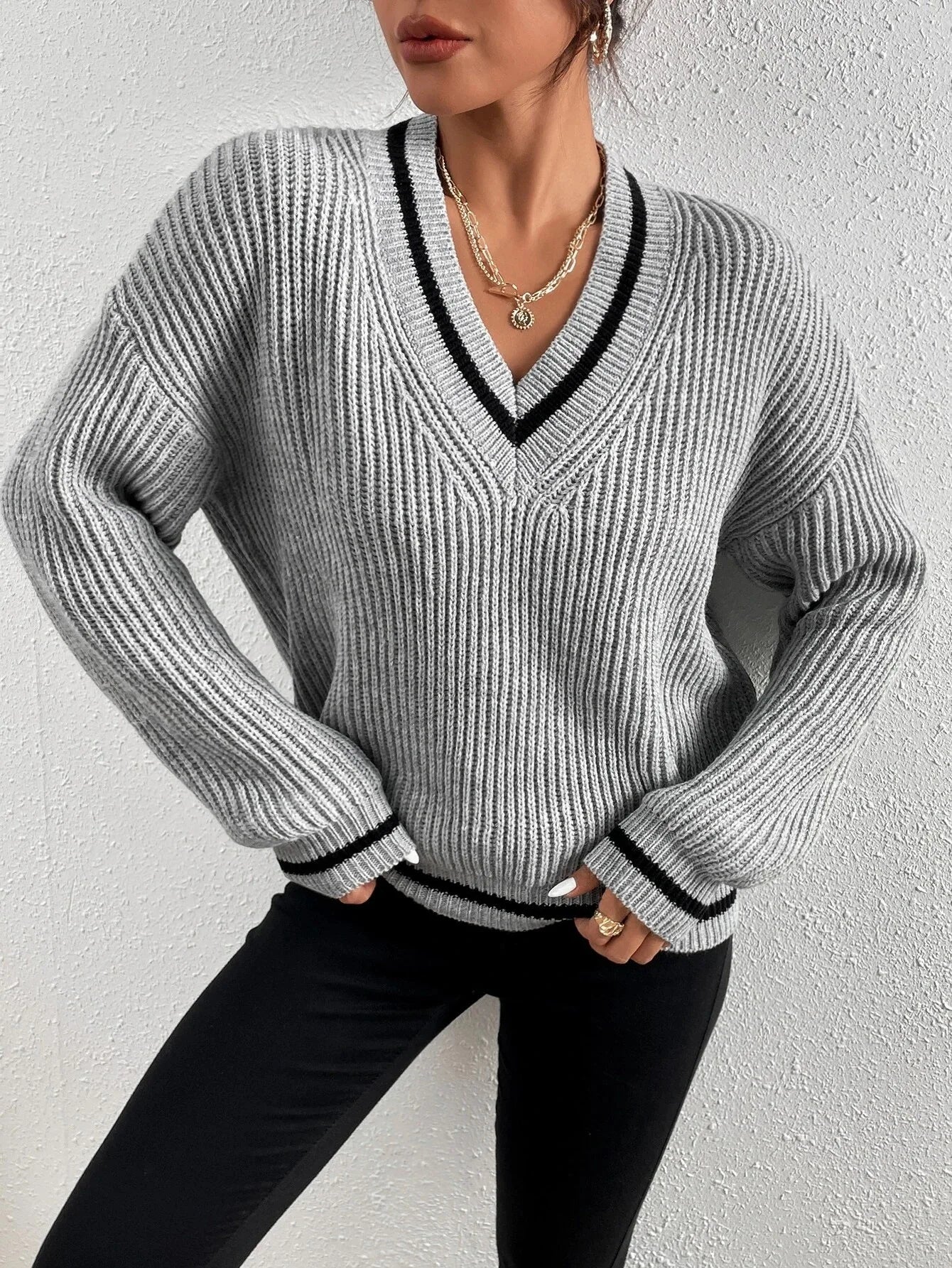 Marina | Sweter w paski z dzianiny waflowej