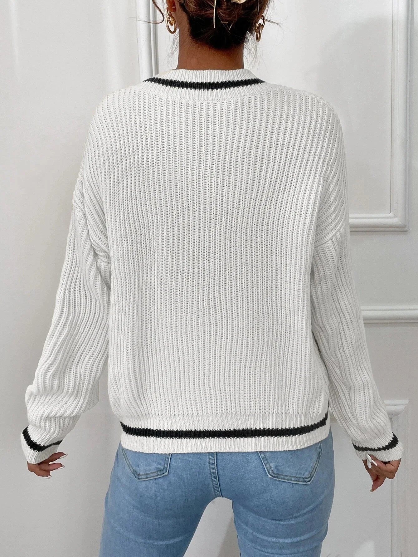 Marina | Sweter w paski z dzianiny waflowej