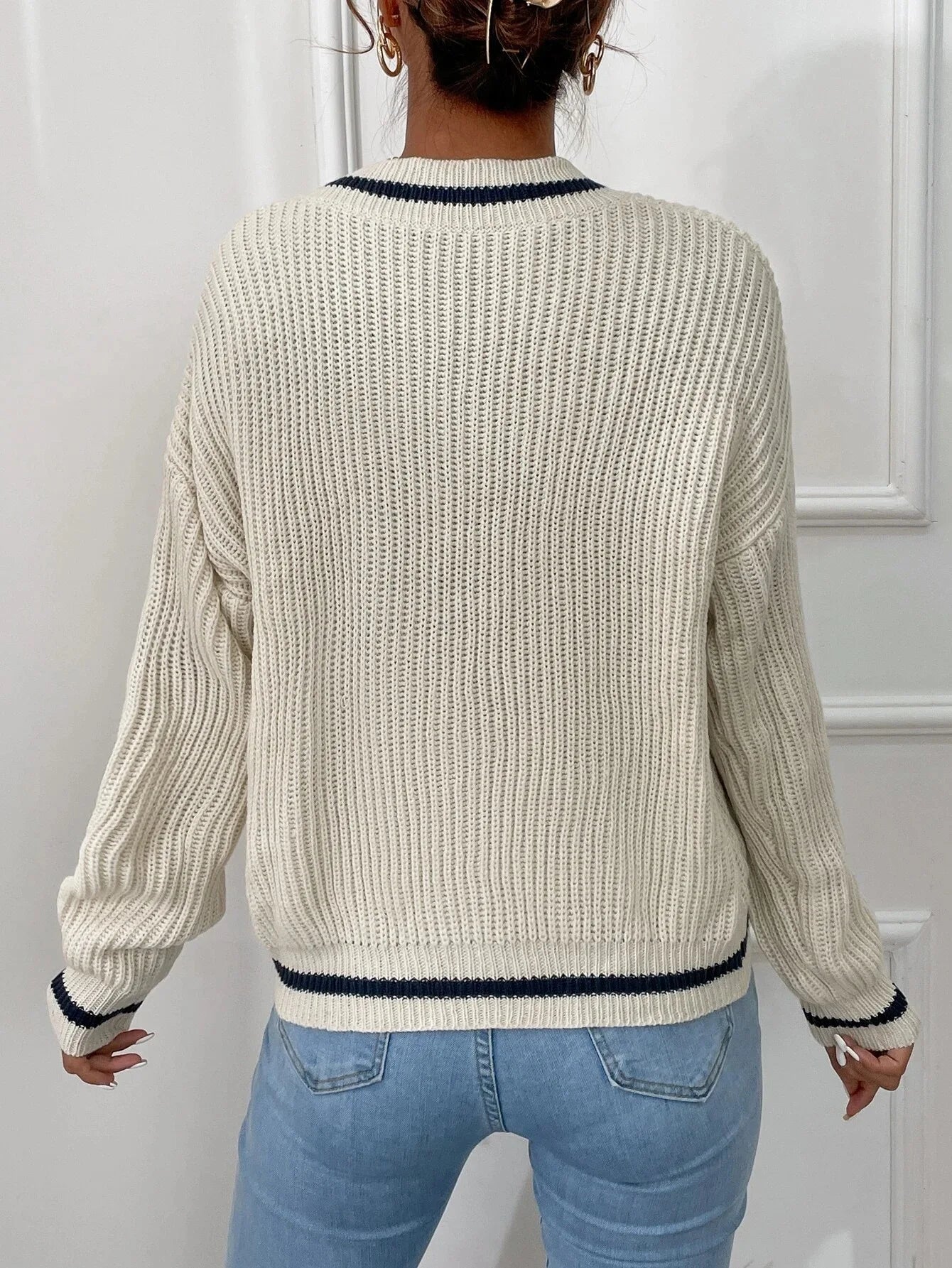 Marina | Sweter w paski z dzianiny waflowej