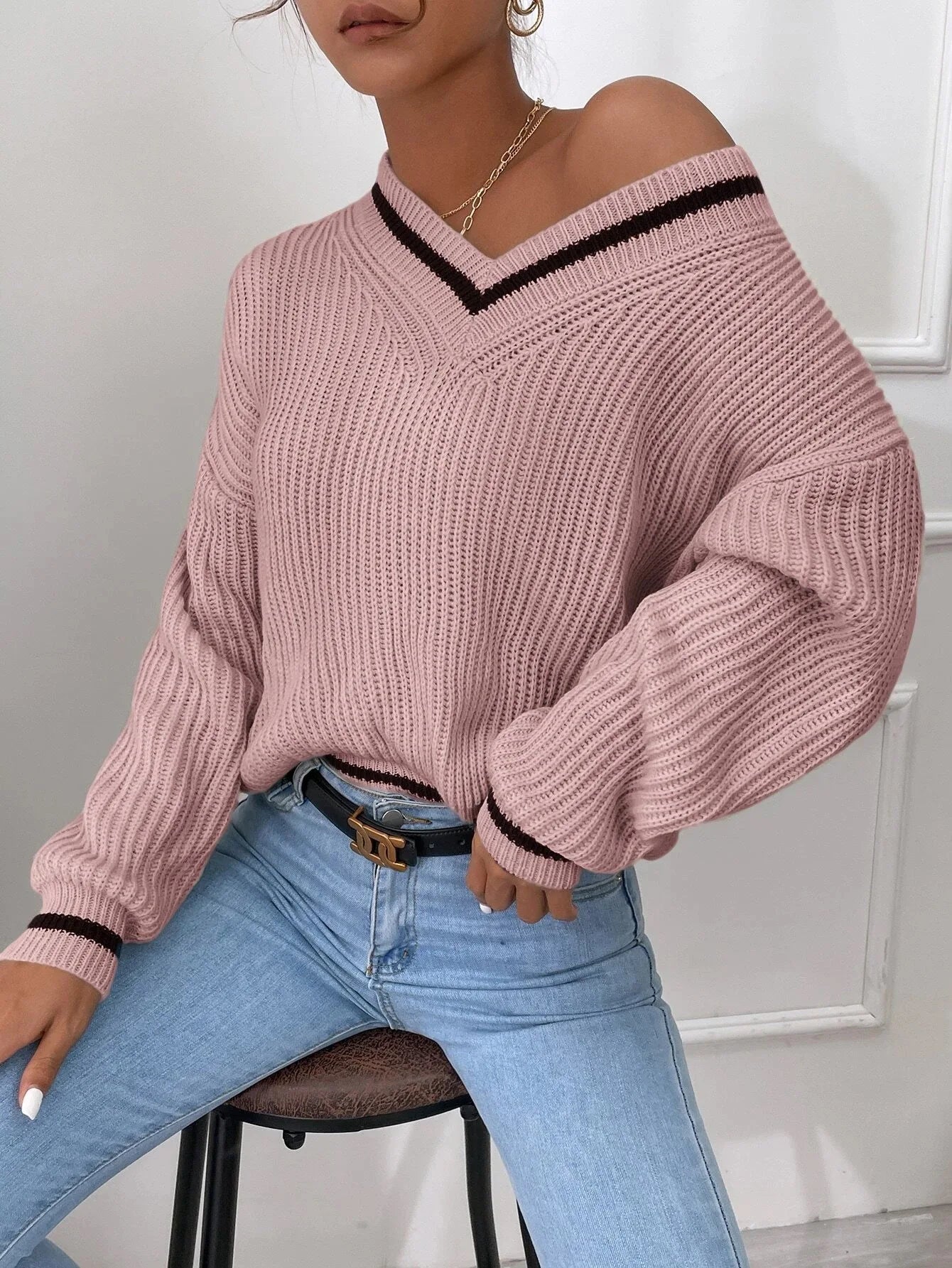 Marina | Sweter w paski z dzianiny waflowej