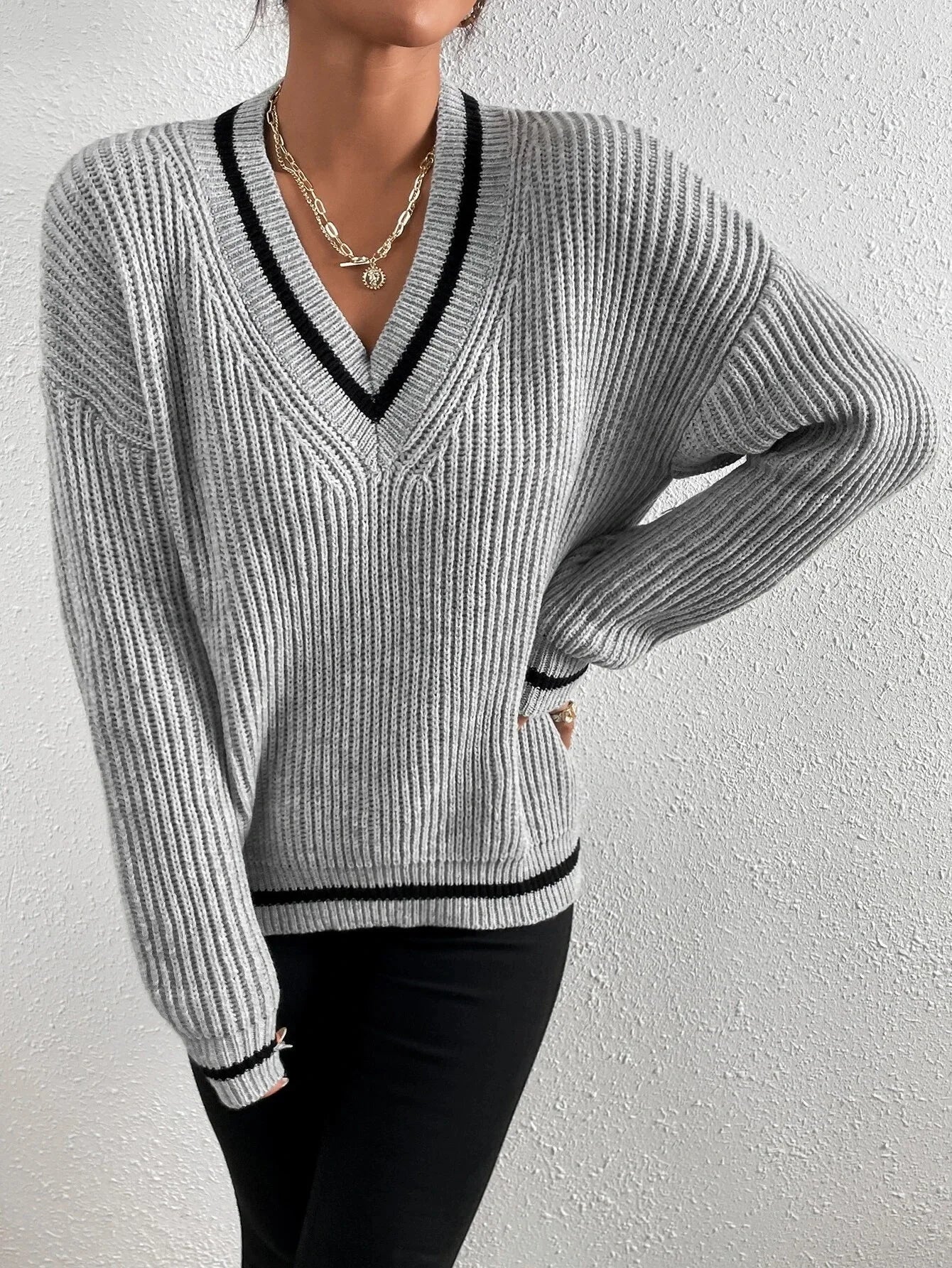 Marina | Sweter w paski z dzianiny waflowej