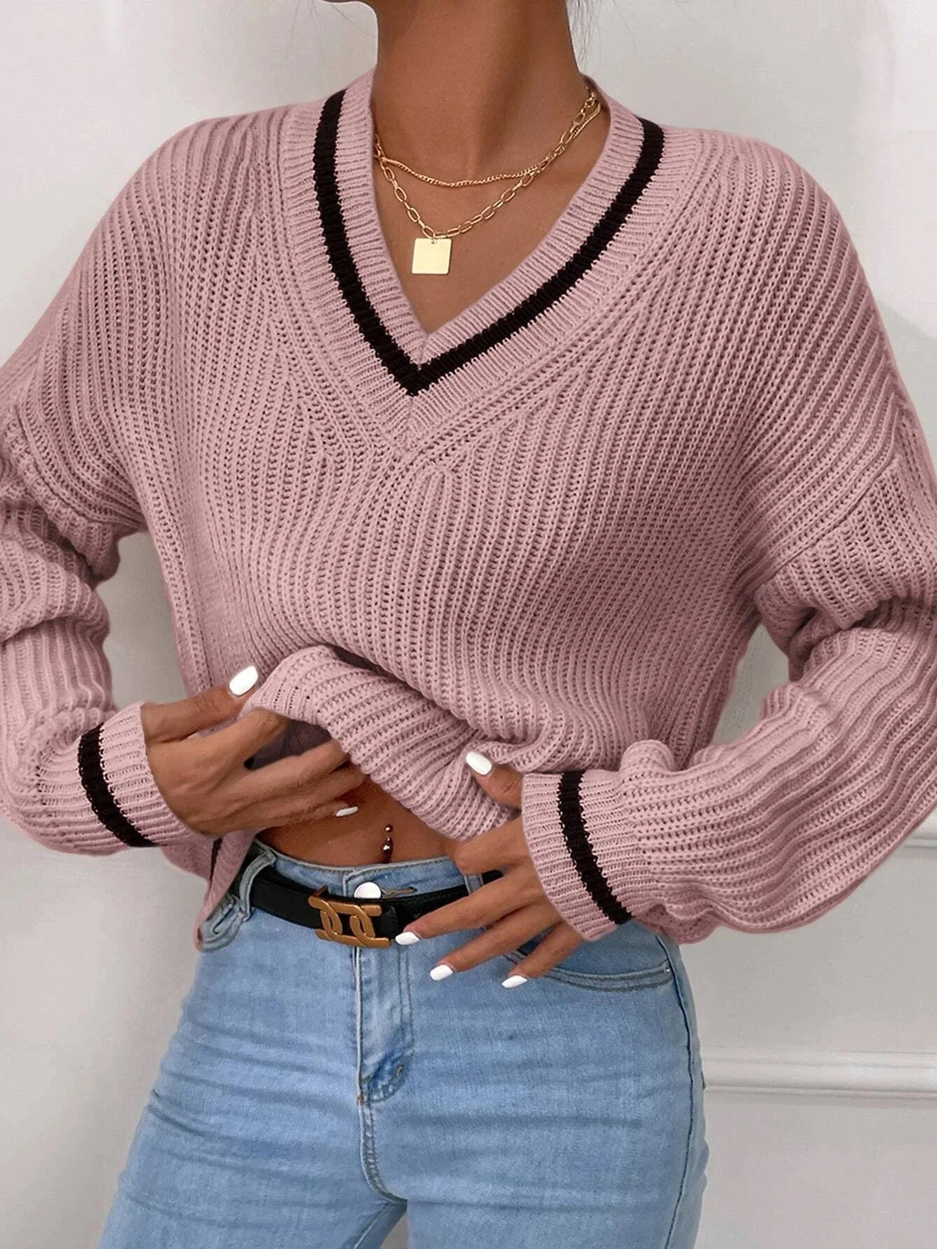Marina | Sweter w paski z dzianiny waflowej