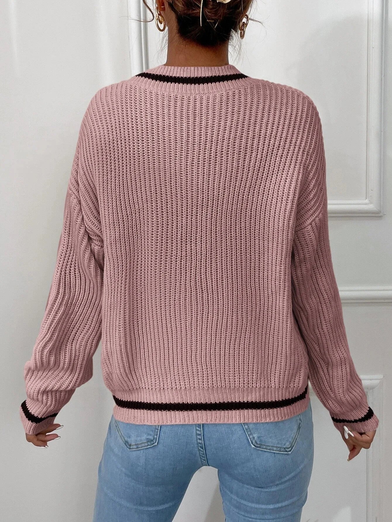 Marina | Sweter w paski z dzianiny waflowej