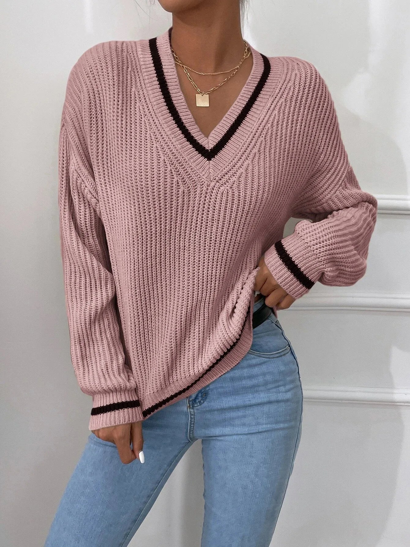 Marina | Sweter w paski z dzianiny waflowej